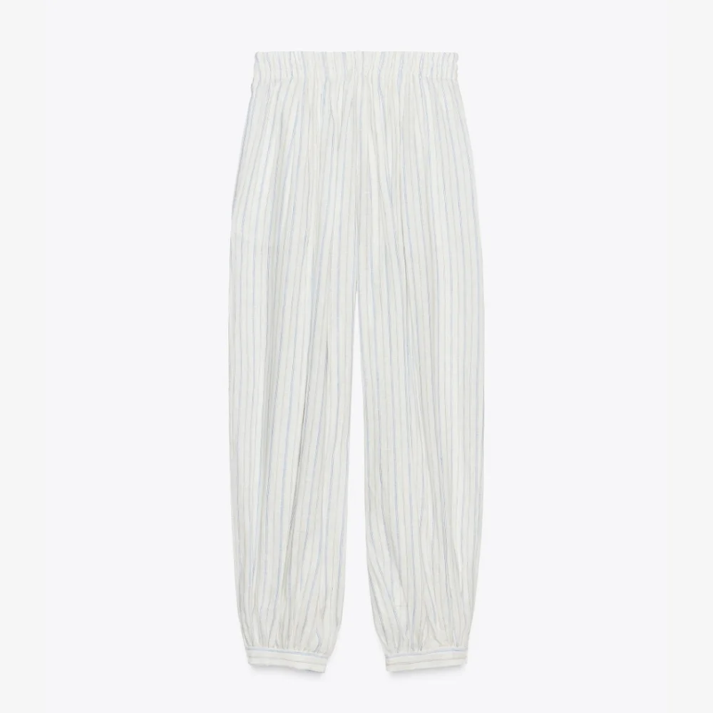 Zara Striped Balloon Pants Linen Fabric Size M-L - Picture 5 of 10